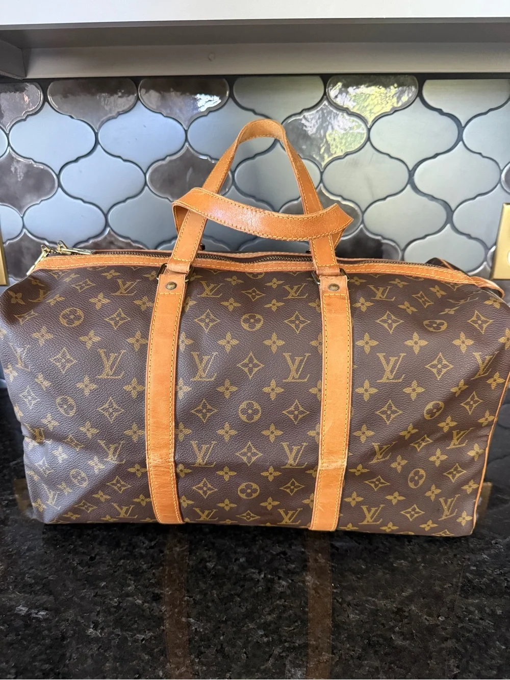Louis Vuitton Monogram Canvas Duffel with Tan Leather Trim